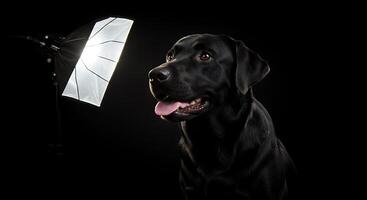 A black dog is looking at the camera photo