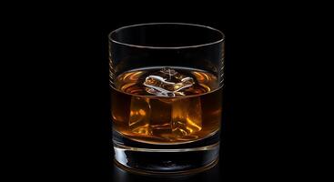 A glass of whiskey with ice on the side photo