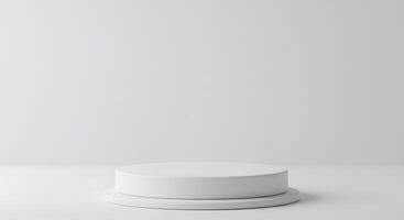 A white pedestal on a table with a gray background photo