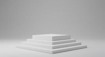 3d rendering of a white pedestal on a gray background photo
