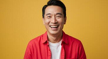 A man in a red shirt smiling photo
