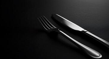 A knife and fork on a black background photo