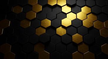 Golden hexagon background with black and gold hexagons photo