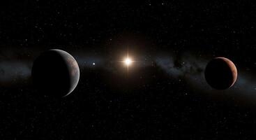 Three planets in the night sky with a bright star photo