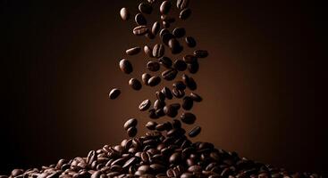 Coffee beans falling from the top of a pile photo
