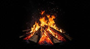 A bonfire with flames on a black background photo