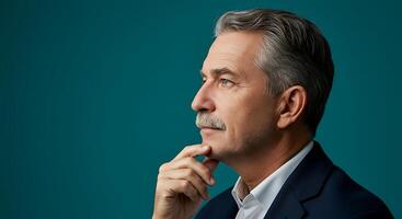 A man with a mustache and a moustache looking off to the side photo