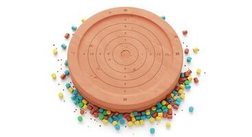 A target with colorful balls on top of it photo