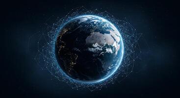Earth with network lines and lines in space 3d rendering photo