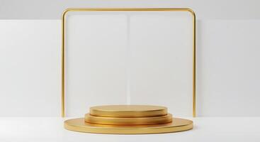 A gold pedestal with a white frame on top photo
