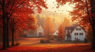 Autumn landscape with houses and trees in the background photo