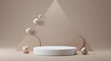 3d render of a white pedestal with eggs and a triangle photo