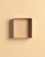 An empty cardboard box on a beige background photo