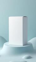 Vertical product box on rounded platform with abstract lines photo