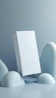 Leaning white box with abstract rounded backdrop photo