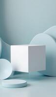3d rendering of a white box on a blue background photo