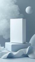 Product box mockup with moon and fabric background photo