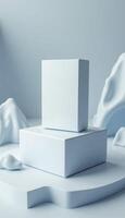 White boxes on a table with snowflakes photo