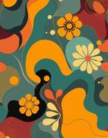 A colorful abstract pattern with flowers and leaves photo