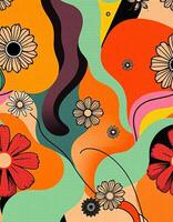 A colorful pattern with flowers and other shapes photo