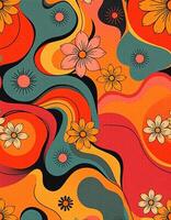 A colorful pattern with flowers and waves photo