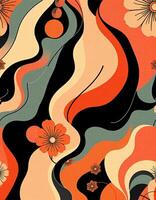 A colorful abstract pattern with flowers and wavy lines photo