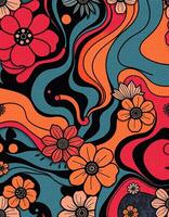 Psychedelic Bloom Retro Flower Pattern with Aqua Swirl photo