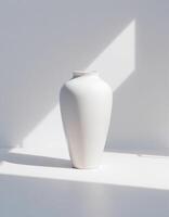 Oval White Pot with Corner Light Background photo