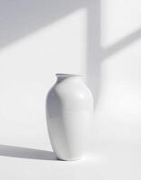 Mid-Sized Ceramic Pot with Overlapping Window Shadows photo