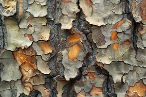 Close-up view of textured tree bark with vibrant colors. photo