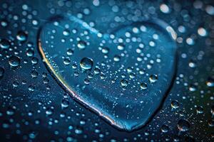 Heart shape formed by water droplets on a surface. photo