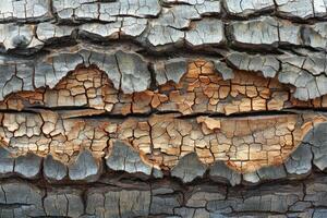Close-up view of weathered bark with deep fissures. photo