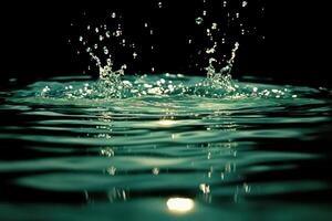 Dark teal water surface with splashing drops. photo
