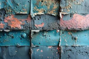Textured concrete blocks with peeling paint. photo
