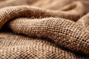 Close-up view of a natural burlap fabric texture. photo