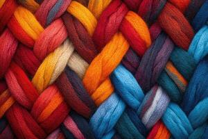 Colorful interwoven threads create a vibrant textile pattern. photo