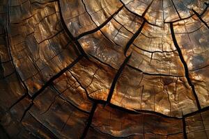 Detailed close-up view of a weathered tree trunk cross-section. photo