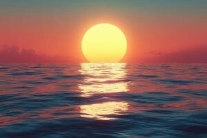 The large setting sun reflects brightly upon the vast ocean surface photo