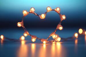 Heart-shaped string lights in soft focus. photo