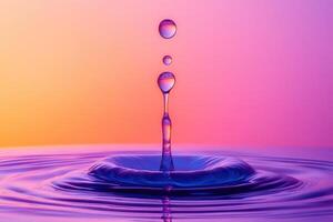 Three water droplets impacting a reflective water surface showing ripples photo