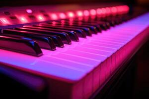 The lighted keyboard with illuminated keys reflecting different colors photo