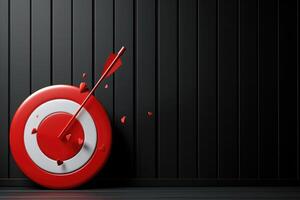 Red target with arrow impact on dark backdrop. photo