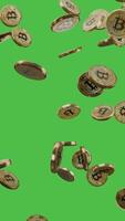Bitcoin Falling Vertical Animation with Green Screen, 3D Cryptocurrency Money Drop video
