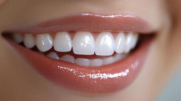 Close up of a woman's smile with white teeth photo