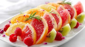 A plate of sliced fruit photo