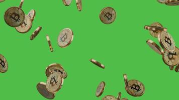 Bitcoin Falling Animation with Green Screen, 3D Cryptocurrency Money Drop video