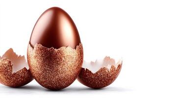 A chocolate egg on the white photo