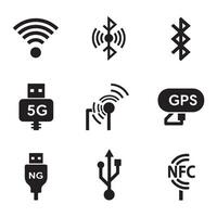 Curved tec signal icons divers collection silhouette for media brand and sound toolkit design vector