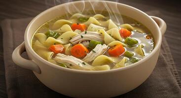 A bowl of soup with meat and vegetables photo