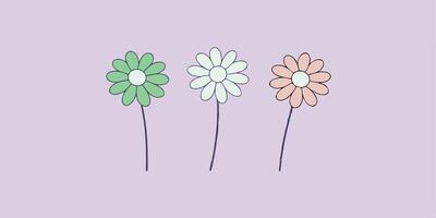 Three Pastel Colored Flowers On A Lilac Background Simple And Minimalist Design vector